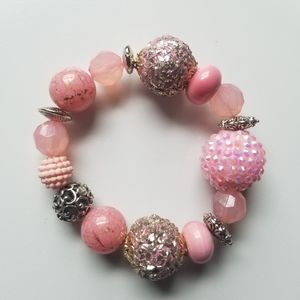 NWOT-Pink Sparkly Bauble Stretch Bracelet